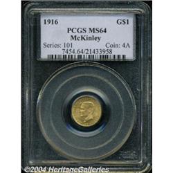 1916 G$1 McKinley MS64 PCGS. Bright honey-gold