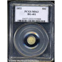 1852 50C Liberty Round 50 Cents, BG-401, R.3,