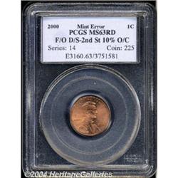 2000 1C Lincoln Cent--Flip Over Double Strike,