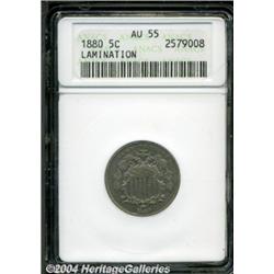 1880 5C Shield Nickel AU55--Lamination--ANACS.