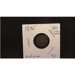 1835 Capped Bust half dime, fine; 1843 Seated Liberty half dime, fine; 1853-O Seated Liberty half di