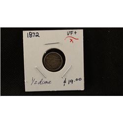 2 coins:  1872 Seated Liberty half dime, with United States of America, on obverse and 1871 Seated L