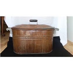 Copper wash tub with lid, 29" l x 13" w