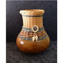 Southwestern-style hand decorated vessel, 9" h, Denise Pfau, maker