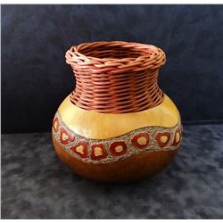 Southwestern-style hand decorated vessel, 8" h, Denise Pfau, maker