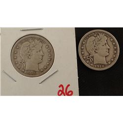 1916 D and 1914 P Barber quarters, extra fine and fine