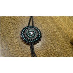 Zuni sun face bolo tie, fancy, 2 1/2"