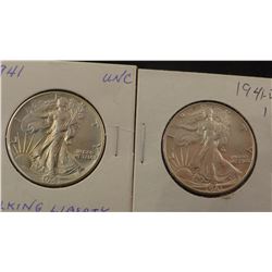 2 1941-P Walking Liberty half dollars, both uncirc.