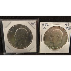2 Ike dollars, 1976 and 1971, 80% silver