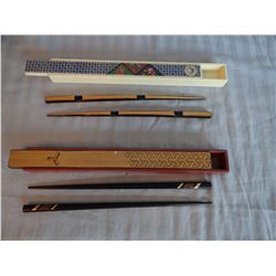 2 sets fancy chop sticks, cased