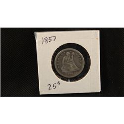 1857 P Seated Liberty quarter, fine and 2 Barber quarters, 1895-O and 1895-P, fine