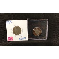 2 Liberty Head nickels, 1883 and 1899 with "cents", both fine