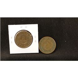 2 - Bronze Two cent pieces, 1864 and 1865, both fine