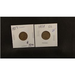 2 - Flying Eagle Small Cents, 1858-P and 1857-P, both fine