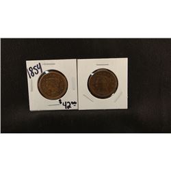 2 - Braided Hair Large Cents, 1853-P and 1854-P, about fine