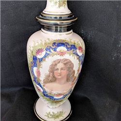 Circa 1880s pink with gold urn with lid. 21" high