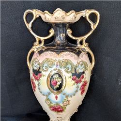 Vintage rose vase with handles and gold gilding rom England 18 ½" high