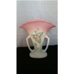 Hull Vase 10 ¾" t and Weller pottery wild rose basket/planter 5 ½" h