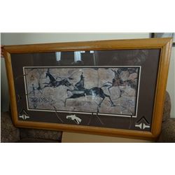 Spanish vintage horse print, framed, 12" x 32"