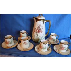 Bavaria chocolate set, pitcher & 6 cups, gold trimmed