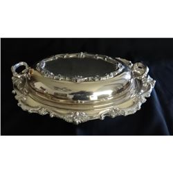 Gorham sterling silver cream/sugar set w/silver plated tray and Silver plated double serving dish, 1