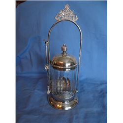 Pickle castor, 12" h, w/tongs; Curet server; Oil and vinegar holders
