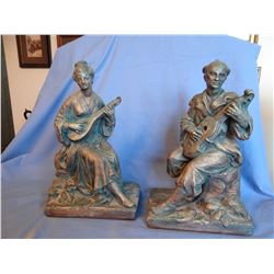 Oriental book ends 1916 Cast metal "The Good Fairy" and Michelangelo "Moses the Law Giver" plaster m