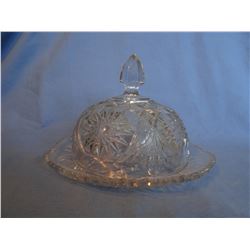Crystal sugar and creamer set  Crystal butter dish w/lid