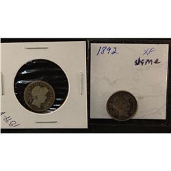 2 Barber / Liberty Head dimes, 1892 and 1899, both fine