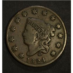 1824 LARGE CENT, CHOICE FINE