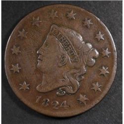 1824 LARGE CENT, FINE/VF