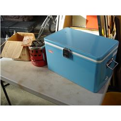 BLUE METAL COLEMAN COOLER AND COLEMAN HEATER