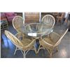 Image 2 : RATTAN GLASSTOP DINING TABLE AND FOUR CHAIRS