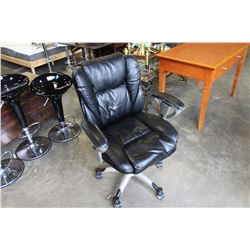 BLACK LEATHER GAS LIFT ROLLING OFFICE CHAIR