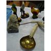 Image 2 : TRAY OF BIRD FIGURES THREE NATIVE UTENSILS AND STONE FOO DOGS