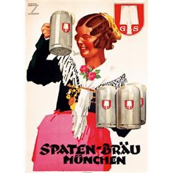 064 ORIGINAL Ludwig Hohlwein Spaten Brau Beer Poster 1950