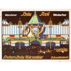 068 VINTAGE German Beer Oktoberfest Poster 1910s RARE