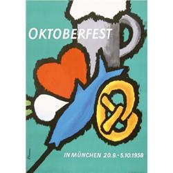 074 Group of 2 ORIGINAL  Oktoberfest Posters 1950s