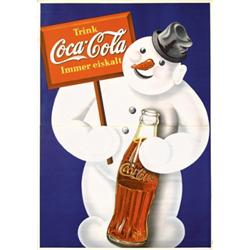 079 STUNNING OLD Coca Cola Poster Snowman 1930s