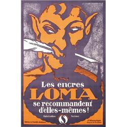 153 OLD SWISS Pen Poster with Devil 1920s GREAT IMAGE