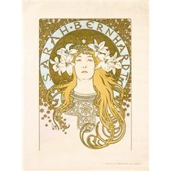 185 RARE Sarah Bernhardt Plume Poster Alphonse Mucha 1890s
