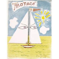196 STUNNING ORIGINAL Jean Cocteau Monaco Poster 1950s