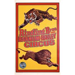 243 VINTAGE 1940s Ringling & Barnum Circus Poster Tiger Lion