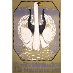 260 RARE Swiss Singing Festival Poster Swan on Lake 1910s