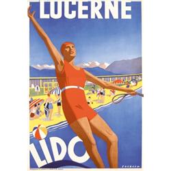 285 STUNNING Lido Lucerne Travel Poster SWISS 1920s ORIGINAL