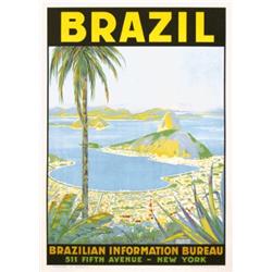 286 BEAUTIFUL RARE Travel Poster Brazil 1930s ORIGINAL 