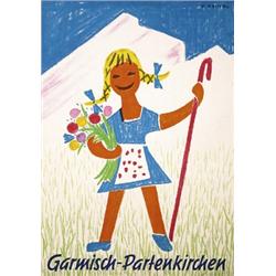 297 ORIGINAL VINTAGE German Travel Poster Little Girl w/Flowers