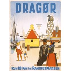 298 ORIGINAL DANISH Travel Poster 1940s Harbor Scene
