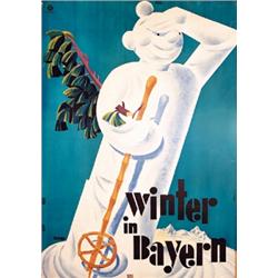 302 ORIGINAL VINTAGE Ski Poster Snowman Winter Bavaria 1920s