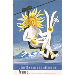 303 ORIGINAL VINTAGE Ski Poster Sun + Fun in France 1950s